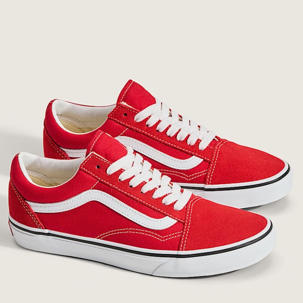 Vans Men's Red Old Skool Sneakers with White Stripe | Vans Shoes US 8.5